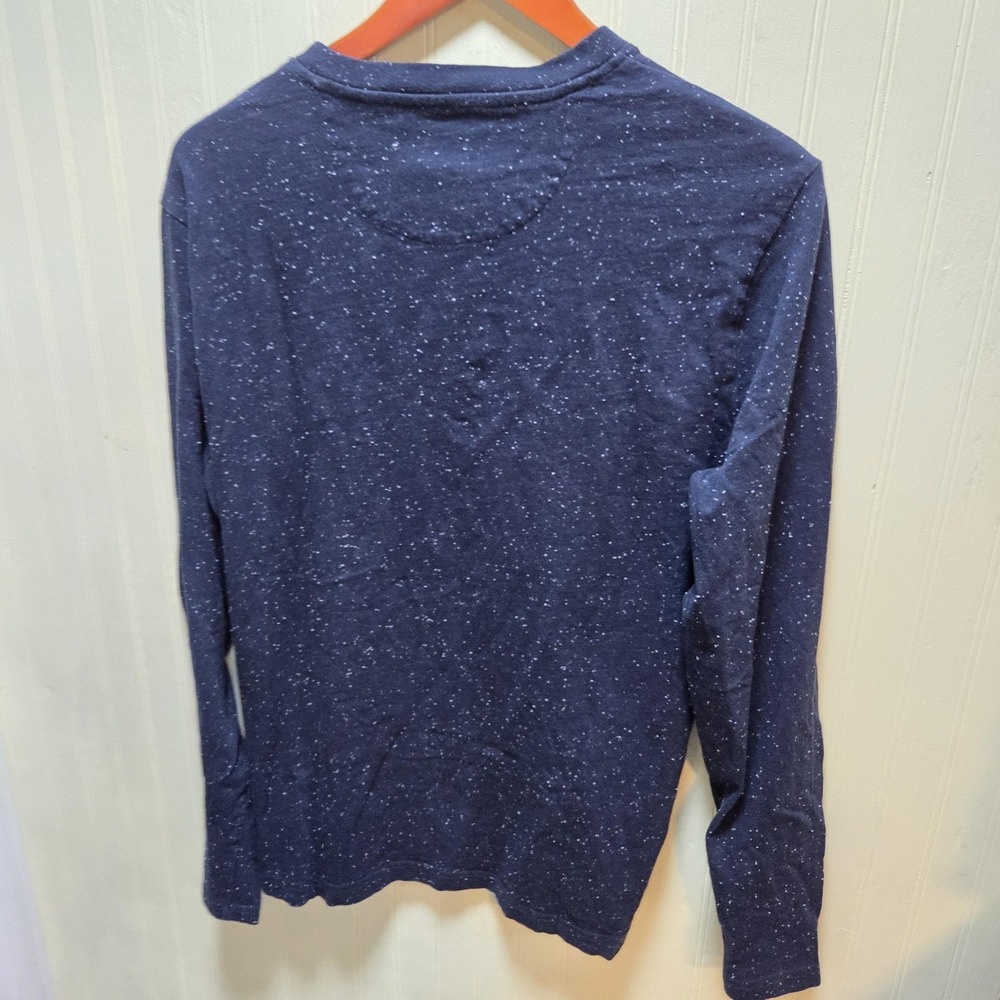 Original Penguin Shirt Mens Medium Blue Speckled Henley Long Sleeve Tee Jersey - Picture 2 of 8